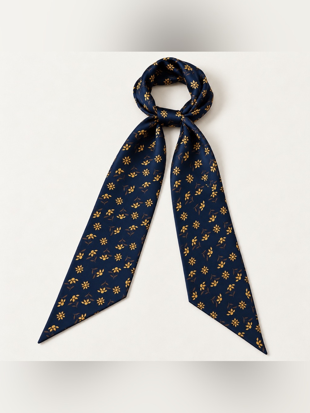 Navy Floral Twilly Scarf Long Skinny Neck Hair Bag Scarf
